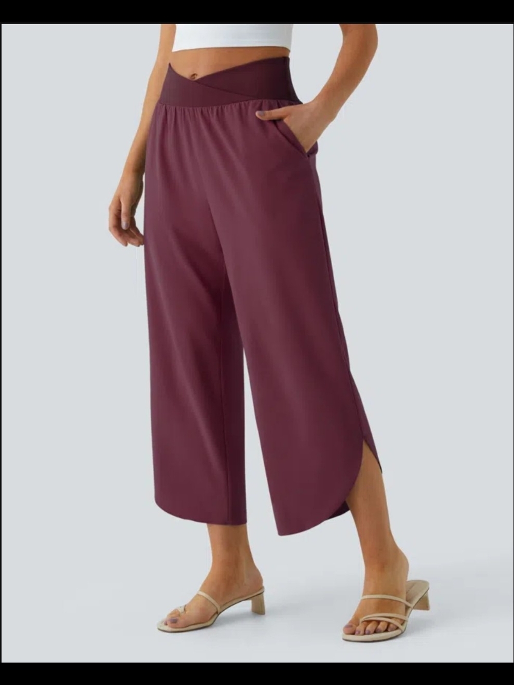 NWOT Size Large HALARA Cropped Wide-Leg Pants in Plum